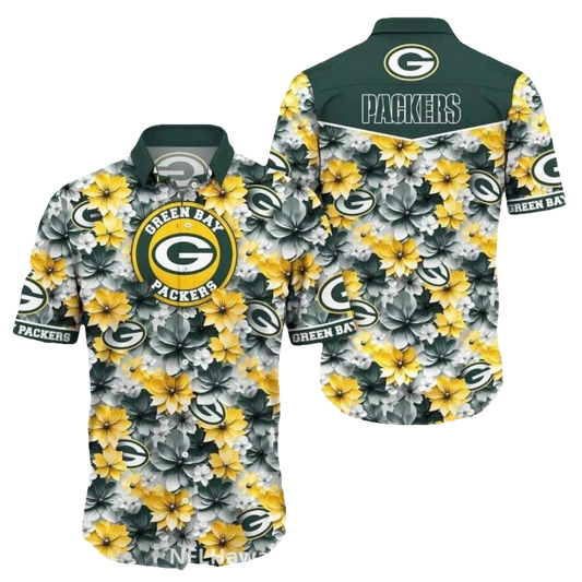 Green Bay Packers Bold Yellow Floral Hawaiian Shirt - Moonbestprint