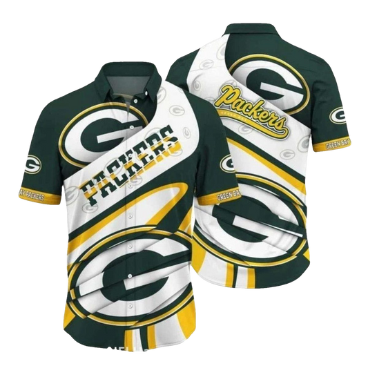 Green Bay Packers Bold Logo And Stripe Hawaiian Shirt - Moonbestprint