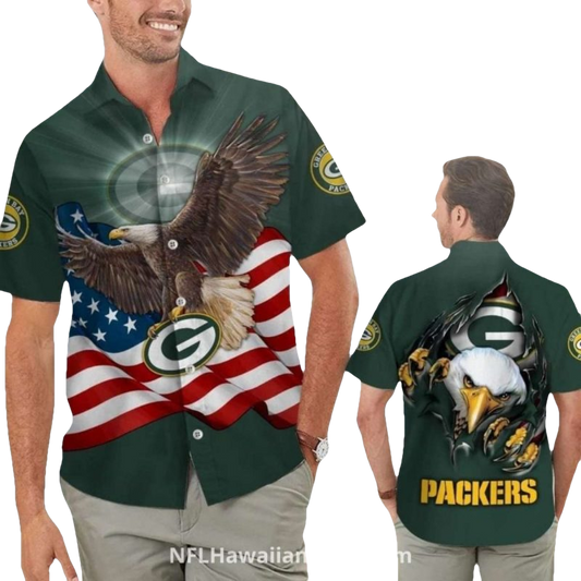 Green Bay Packers American Eagle Flag Hawaiian Shirt - Moonbestprint