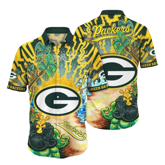 Green Bay Packers Abstract Art Electrified Wave Hawaiian Shirt - Moonbestprint