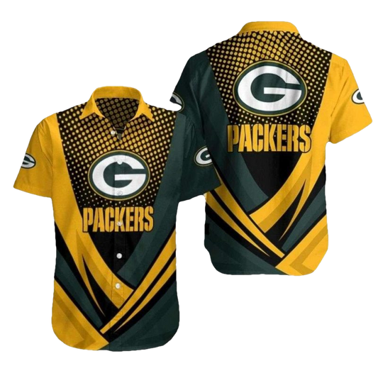 Green Bay Packers Bold Diagonal Stripe Gold Green Hawaiian Shirt - Moonbestprint