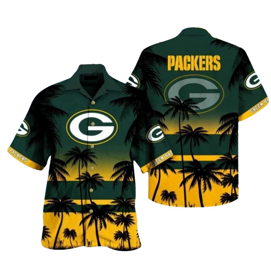 Golden Hour Green Bay Packers Sunset Palm Tree Hawaiian Shirt - Moonbestprint