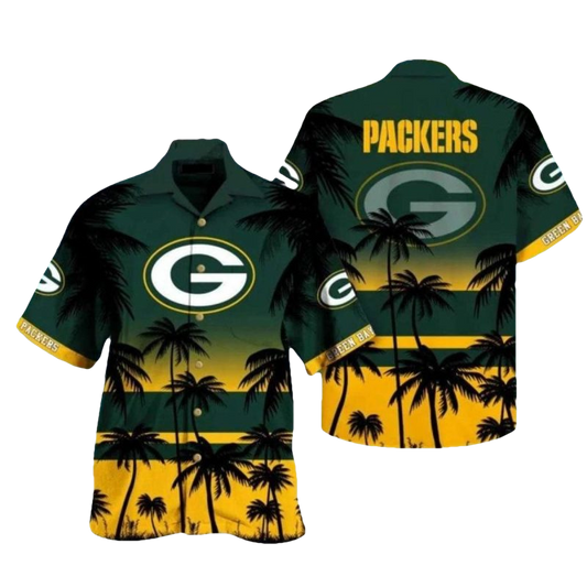 Golden Hour Green Bay Packers Sunset Palm Tree Hawaiian Shirt - Moonbestprint