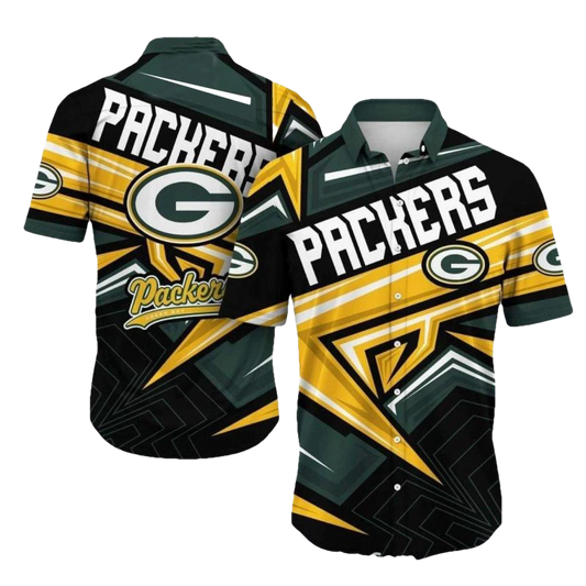 Futuristic Geometric Green Bay Packers Night Glow Hawaiian Shirt - Moonbestprint