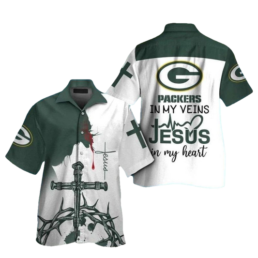 Faith And Football Green Bay Packers Cross Design Hawaiian Shirt - Moonbestprint
