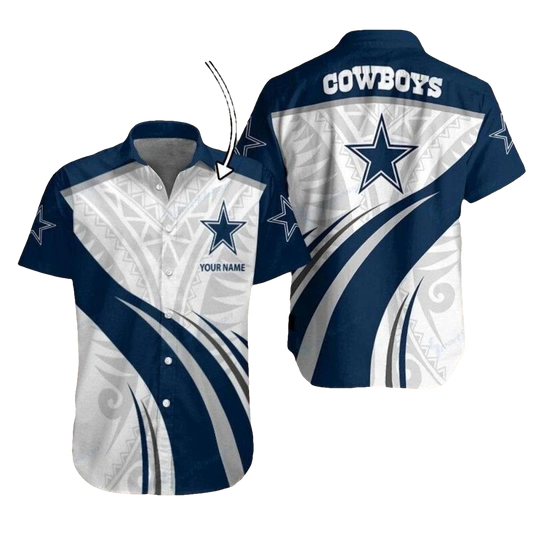 Personalized Silver And Navy Swirl Dallas Cowboys Hawaiian Shirt - Moonbestprint