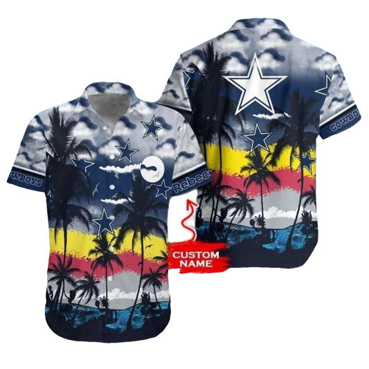 Personalized Dallas Cowboys Vintage Tropical Sunset Hawaiian Shirt - Moonbestprint