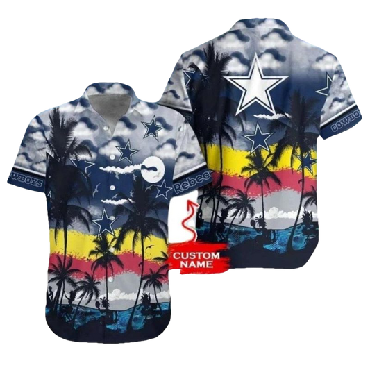 Personalized Dallas Cowboys Vintage Tropical Sunset Hawaiian Shirt - Moonbestprint