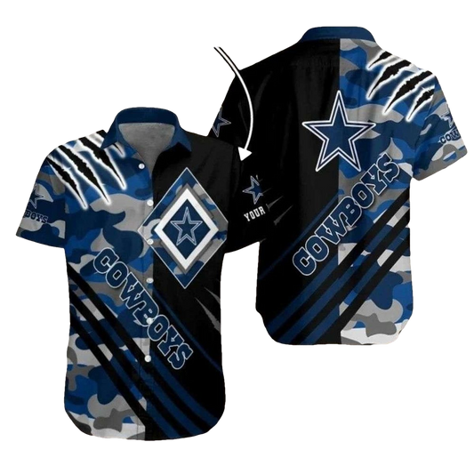 Personalized Dallas Cowboys Vintage Blue Camo Hawaiian Shirt - Moonbestprint