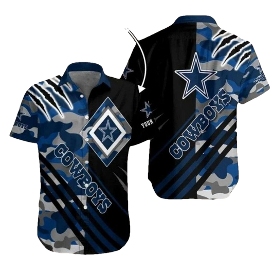 Personalized Dallas Cowboys Vintage Blue Camo Hawaiian Shirt - Moonbestprint