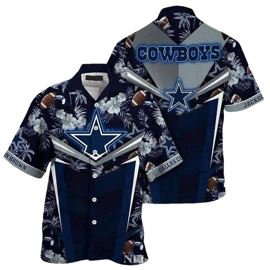 Personalized Dallas Cowboys Tropical Leaves And Balls Hawaiian Shirt - Moonbestprint