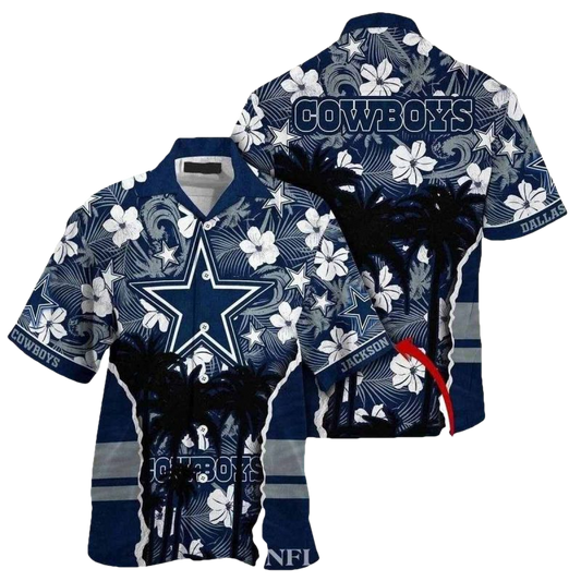 Personalized Dallas Cowboys Tropical Silhouette Hawaiian Shirt - Moonbestprint