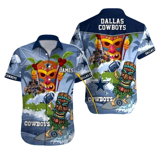 Personalized Dallas Cowboys Tiki Surfing Funny Palm Trees Hawaiian Shirt - Moonbestprint