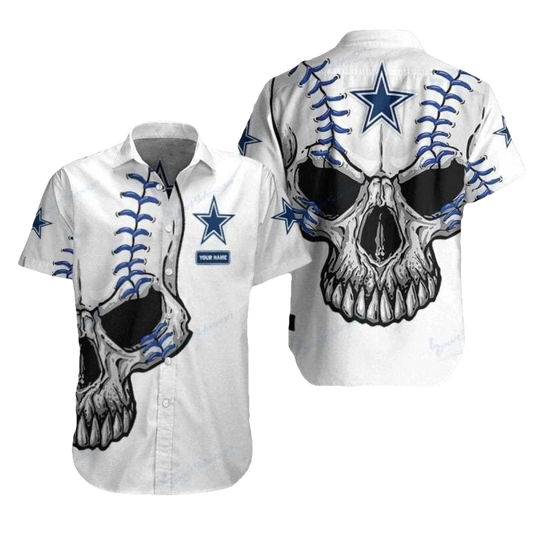 Personalized Dallas Cowboys Skeleton Stitch Skull White Hawaiian Shirt - Moonbestprint