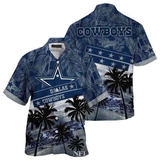 Personalized Dallas Cowboys Palm Shadows Twilight Beach Vibes Hawaiian Shirt - Moonbestprint