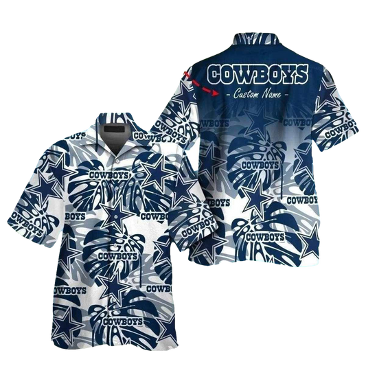 Personalized Dallas Cowboys Palm Leaves Navy And White Hawaiian Shirt - Moonbestprint