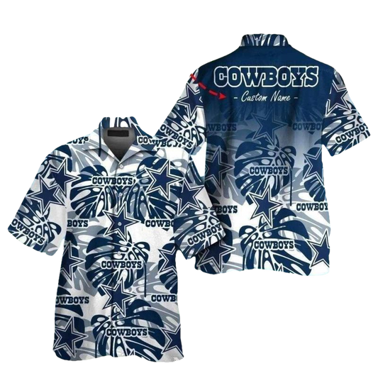 Personalized Dallas Cowboys Palm Leaves Navy And White Hawaiian Shirt - Moonbestprint