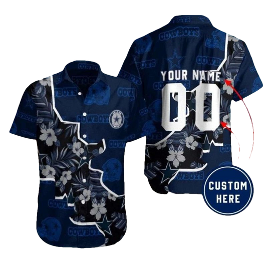Personalized Dallas Cowboys Nightshade Floral Black And Blue Hawaiian Shirt - Moonbestprint
