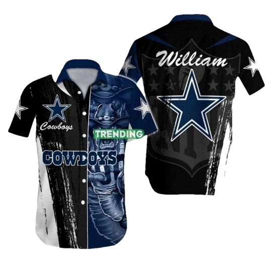 Personalized Dallas Cowboys Night Rush Black And Blue Hawaiian Shirt - Moonbestprint
