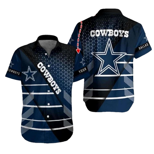 Personalized Dallas Cowboys Navy Grey Starry Night Hawaiian Shirt - Moonbestprint