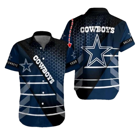 Personalized Dallas Cowboys Navy Grey Starry Night Hawaiian Shirt - Moonbestprint