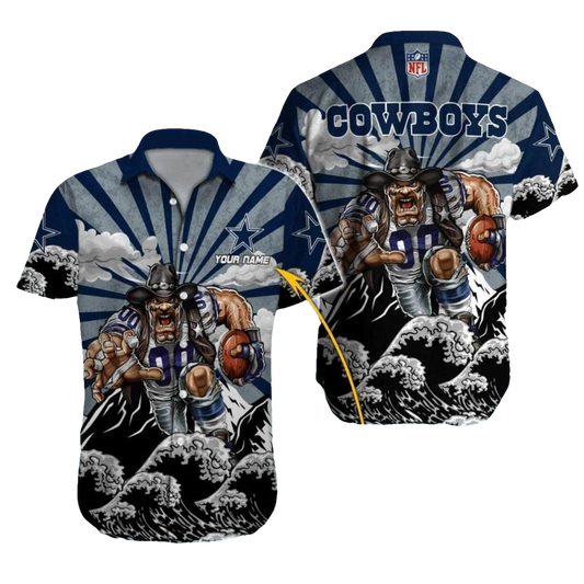 Personalized Dallas Cowboys Mascot With Rising Sun Football Beast Hawaiian Shirt - Moonbestprint