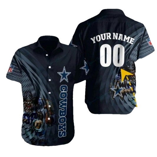 Personalized Dallas Cowboys Mascot Action Blitz Hawaiian Shirt - Moonbestprint