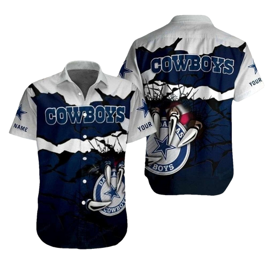 Personalized Dallas Cowboys Logo Retro Blue And White Hawaiian Shirt - Moonbestprint