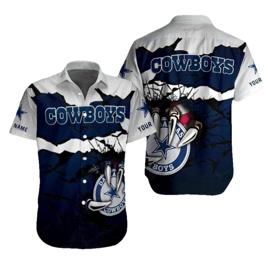 Personalized Dallas Cowboys Logo Retro Blue And White Hawaiian Shirt - Moonbestprint