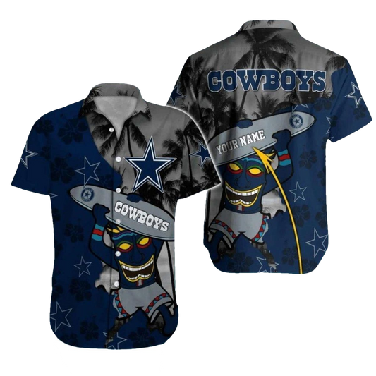 Personalized Dallas Cowboys Logo Tiki Surfer Palm Beach Hawaiian Shirt - Moonbestprint