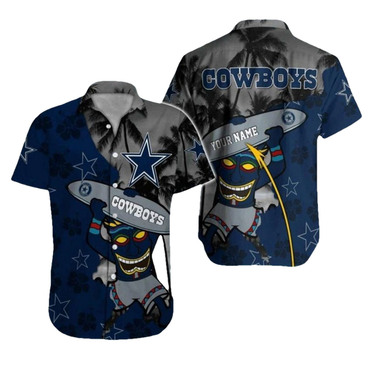Personalized Dallas Cowboys Logo Tiki Surfer Palm Beach Hawaiian Shirt - Moonbestprint