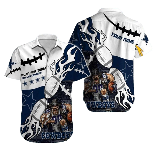 Personalized Dallas Cowboys Logo Mascot And Flame Ball Hawaiian Shirt - Moonbestprint