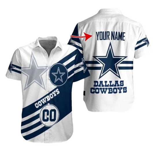 Personalized Dallas Cowboys Logo Classic White And Navy Hawaiian Shirt - Moonbestprint