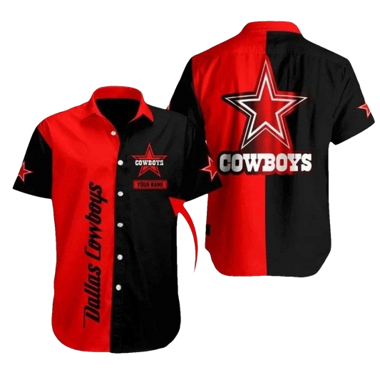 Personalized Dallas Cowboys Logo Black And Red Pattern Hawaiian Shirt - Moonbestprint