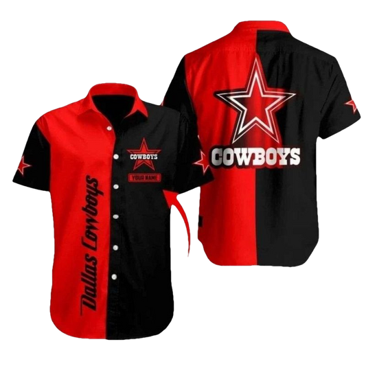 Personalized Dallas Cowboys Logo Black And Red Pattern Hawaiian Shirt - Moonbestprint