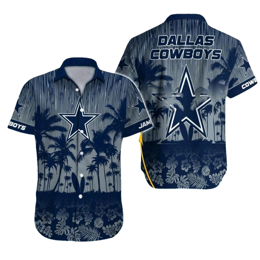 Personalized Dallas Cowboys Logo And Sunset Palm Tree Scene Hawaiian Shirt - Moonbestprint