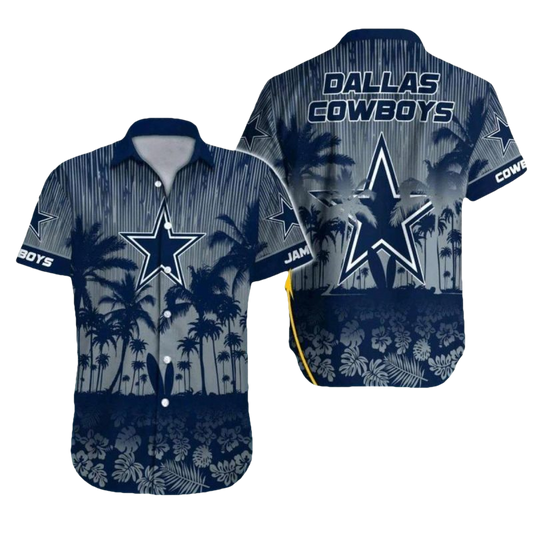 Personalized Dallas Cowboys Logo And Sunset Palm Tree Scene Hawaiian Shirt - Moonbestprint