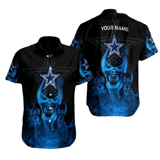 Personalized Dallas Cowboys Logo And Mystic Flame Skull Hawaiian Shirt - Moonbestprint