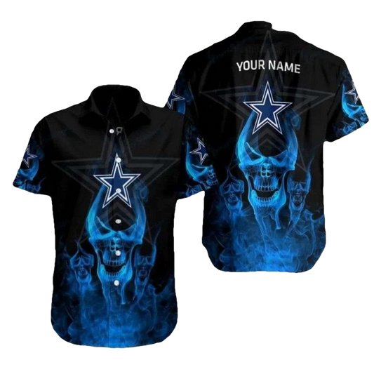 Personalized Dallas Cowboys Logo And Mystic Flame Skull Hawaiian Shirt - Moonbestprint