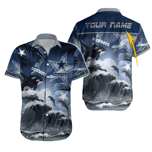 Personalized Dallas Cowboys Killer Whale Ocean Waves Hawaiian Shirt - Moonbestprint