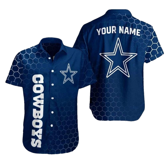 Personalized Dallas Cowboys Hexagonal Cool Blue Hawaiian Shirt - Moonbestprint