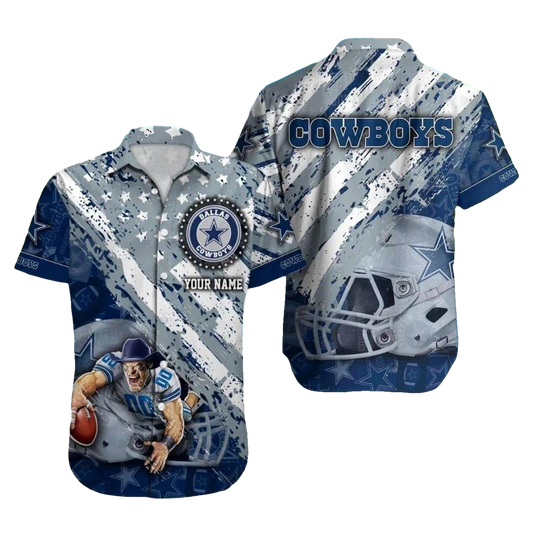 Personalized Dallas Cowboys Grunge Helmet Warrior Art Hawaiian Shirt - Moonbestprint