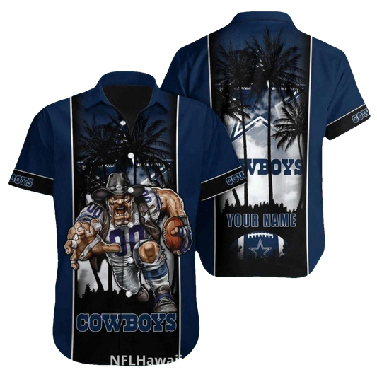 Personalized Dallas Cowboys Dark Palm Trees Mascot Hawaiian Shirt - Moonbestprint