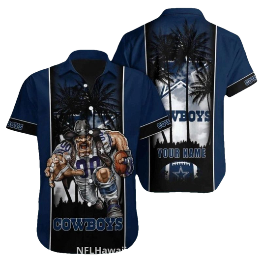 Personalized Dallas Cowboys Dark Palm Trees Mascot Hawaiian Shirt - Moonbestprint