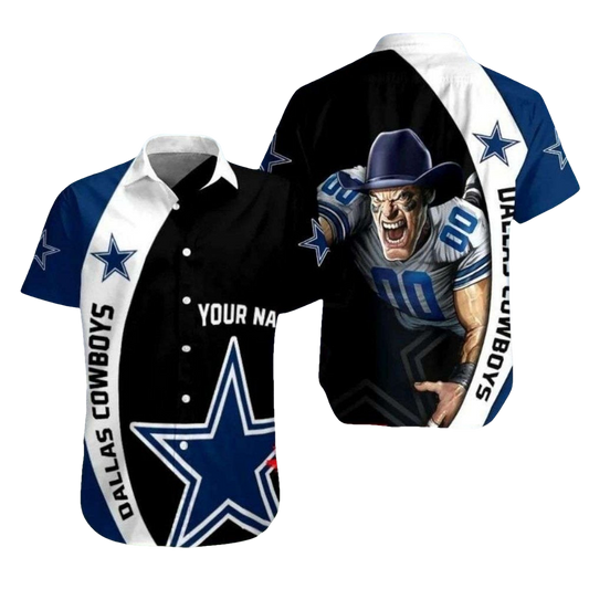 Personalized Dallas Cowboys Blitzing Bull Mascot Hawaiian Shirt - Moonbestprint