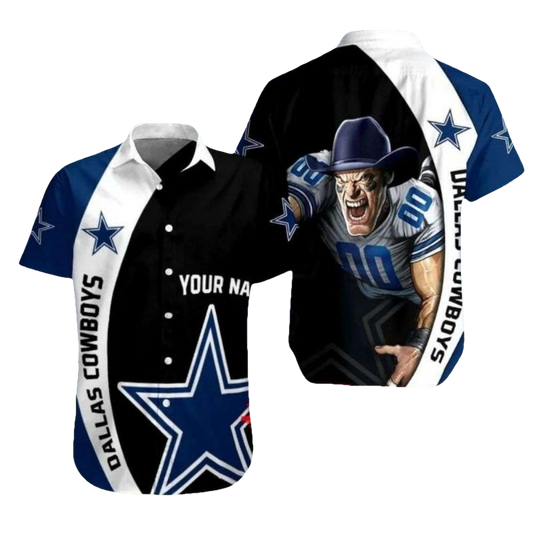 Personalized Dallas Cowboys Blitzing Bull Mascot Hawaiian Shirt - Moonbestprint