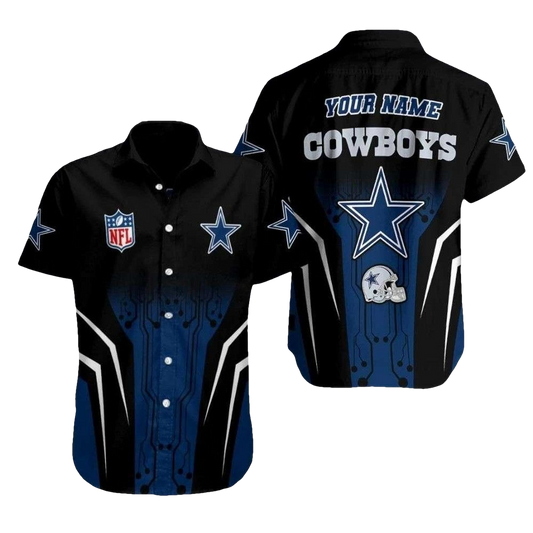 Personalized Black And Blue Electric Circuit Dallas Cowboys Hawaiian Shirt - Moonbestprint