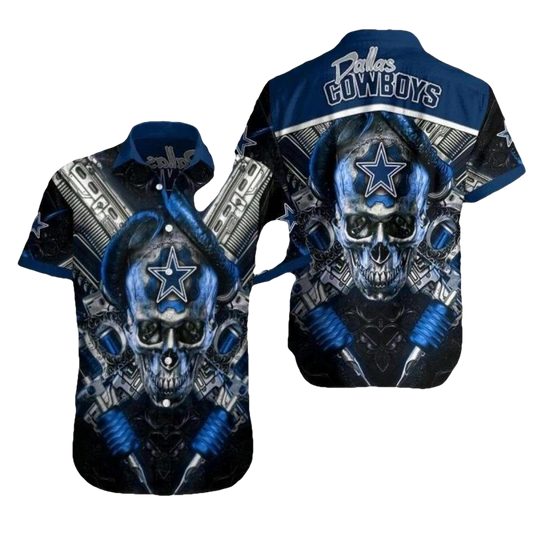 Personalized Cool Cyber Dallas Cowboys Skull Hawaiian Shirt - Moonbestprint