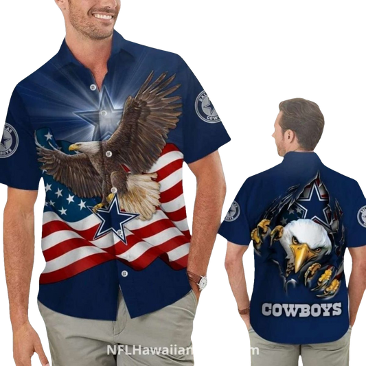 Patriotic Dallas Cowboys Eagle Flag Beach Hawaiian Shirt - Moonbestprint
