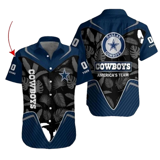 Personalized Dallas Cowboys America'S Team Navy Leaf Blue Pattern Hawaiian Shirt - Moonbestprint